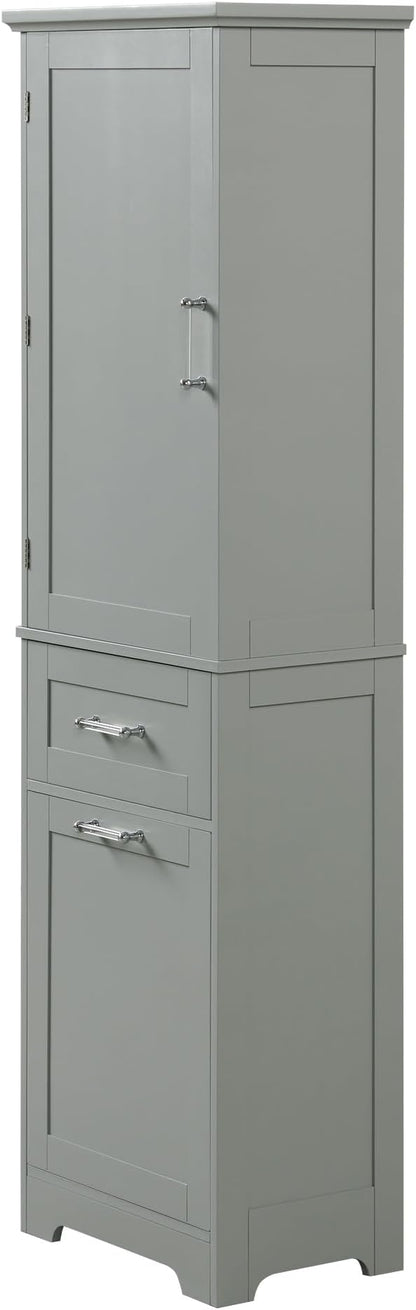 Favfurish 68" Tall Bathroom Storage Cabinet with Door and 2 Drawer,Modern Linen Cabinets w/Adjustable Shelf & Magnetic Door Stopper,Freestanding Organizer for Bath Room,Study,Office,Kitchen Grey