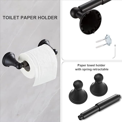 Newfun 8-Pieces Matte Black Bathroom Accessories Set Towel Racks for Bathroom - Bathroom Hardware Set, 2 * 24 Inch Towel Bar for Bathroom 2*Toilet Paper Holder 2* Towel Ring Towel Holders 2* Hook