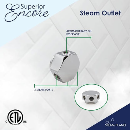 Superior Encore Plus 24kW Steam Shower Generator Kit with Horizontal Black Keypad, Bluetooth Audio, Drip Pan & Color Lights |Self-Draining Steam Bath Generator |One-click Connection Cord|