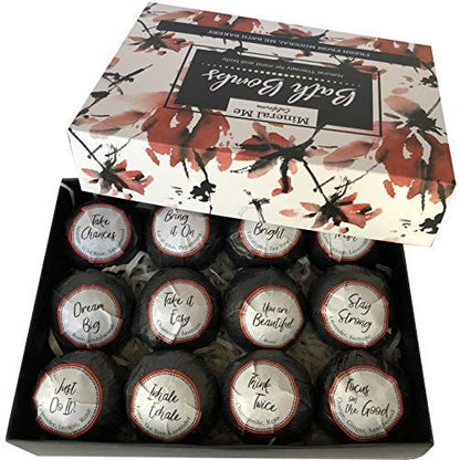 Bath Bombs for Women Relaxing with Inspirational Messages, 12 Natural and Organic Bath Bombs with Essential Oils & Skin Moisturizing Shea Butter. Stocking Stuffers Christmas Gifts for Wife Girlfriend