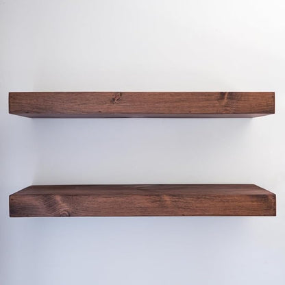 Urbandi Modern Floating Shelves 3 Inches Thick for Wall, Wide Shelves for Kitchen, Living Room, Bedroom, and Bathroom, Natural Pine Wood, Rustic Wooden Shelf, (Set of 2) (Provincial, 24Lx3Hx8D)