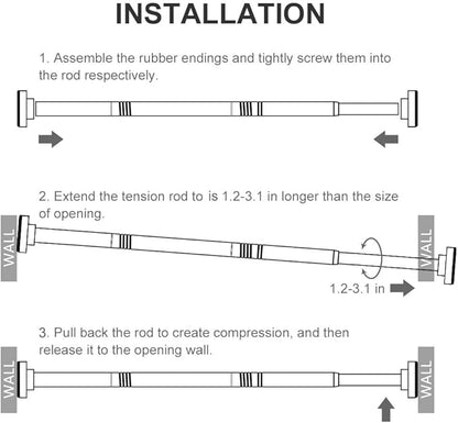 Ausemku Shower Curtain Rod Tension - 26-76 Inch Never Rust Non-Slip Spring Tension Curtain Rod No Drilling Stainless Steel Curtain Rod Use Bathroom Kitchen（Black）