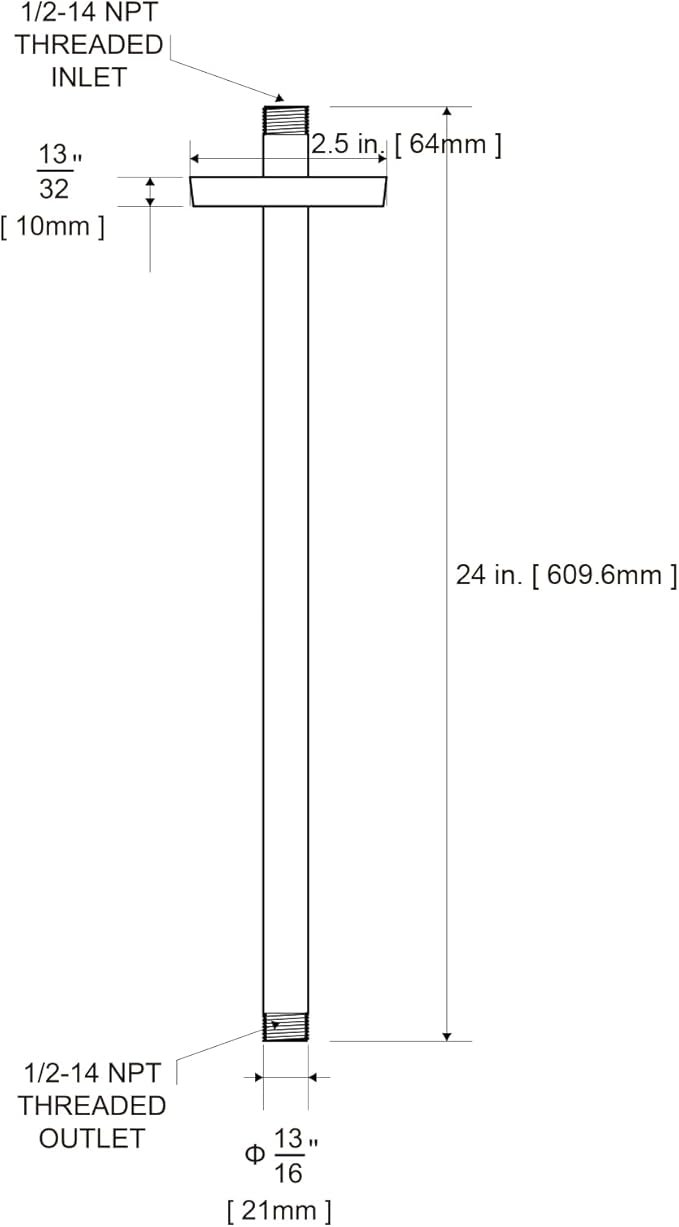 OFFO Shower Arm with Flange, Bright Gold 24 in Ceiling Mount Replacement Rain Shower Head Straight Arm Ceiling-Mounted For Fixed Shower Head & High Pressure Rain