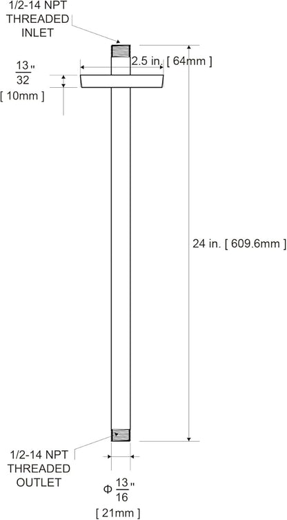OFFO Shower Arm with Flange, Bright Gold 24 in Ceiling Mount Replacement Rain Shower Head Straight Arm Ceiling-Mounted For Fixed Shower Head & High Pressure Rain