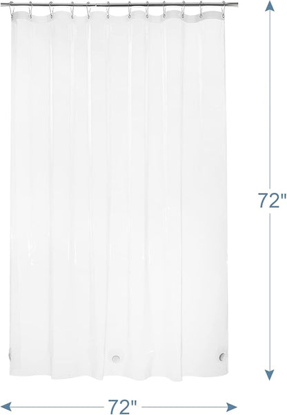 AmazerBath Heavy Duty Shower Curtain Liner 12 Gauge, 72 x 72 Inches Clear Shower Curtain Liner with 3 Clear Stones and 12 Grommet Holes, Weighted Plastic Shower Liner