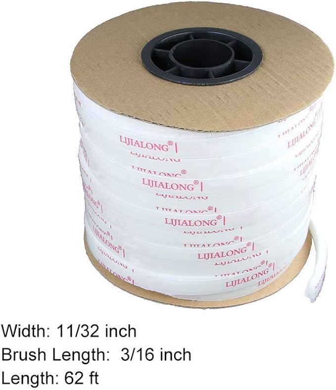 TORRAMI Adhesive Brush Seal Weather Stripping 11/32 inch x 3/16 inch x 62 ft, Dustproof Soundproof Windproof for Windows Bottom and Frame,Sliding Doors Frame,Wardrobe, White