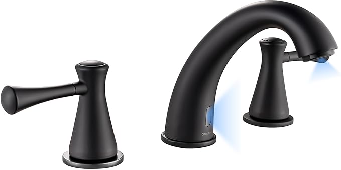Touchless Bathroom Faucet for 3 Holes 3 Handles, Controlling Temperature & Adjustable Water Flow, Short & Long Induction Modes, Auto Motion Sensor Bathroom Faucet Set Metal Matte Black 29180