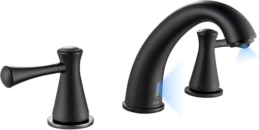 Touchless Bathroom Faucet for 3 Holes 3 Handles, Controlling Temperature & Adjustable Water Flow, Short & Long Induction Modes, Auto Motion Sensor Bathroom Faucet Set Metal Matte Black 29180