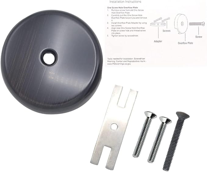 Single Hole Bathtub Drain Overflow Plate/Tub Overflow Drain Ccover with Three Matching Screws/Bathtub Overflow Drain Cover Includes an Adapter (Oil Rubbed Bronze)