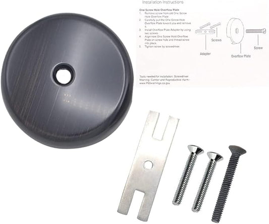 Single Hole Bathtub Drain Overflow Plate/Tub Overflow Drain Ccover with Three Matching Screws/Bathtub Overflow Drain Cover Includes an Adapter (Oil Rubbed Bronze)
