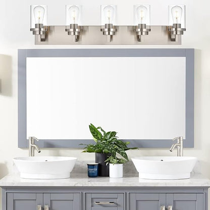 MELUCEE 5-Light Bathroom Vanity Light Brushed Nickel Finish with Clear Glass Shade, Modern Wall Mount Light Fixtures for Bedroom Powder Room Hallway