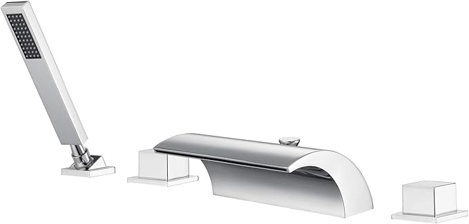 sumerain Four Hole Roman Tub Faucet with Hand Shower and Waterfall Spout Chrome Finish High Flow