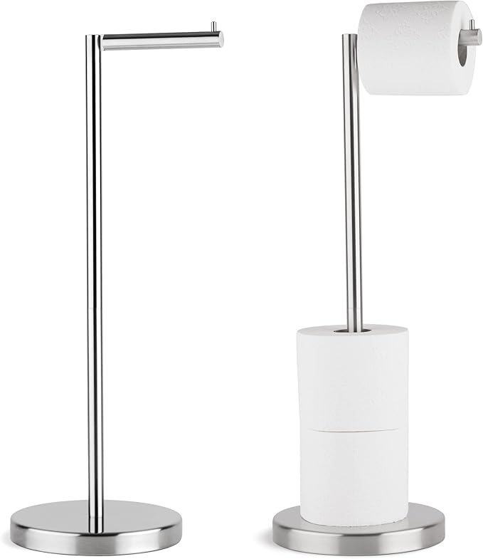 Marmolux Acc - Free Standing Toilet Paper Holder Stand Brushed Steel Finish 1pc - Storage for 4 Rolls of Toilet Tissue SUS 304 Stainless Steel Bathroom - Toilet Holder