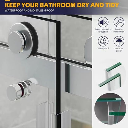 Bathroom Shower Glass Door Side Seal Strip, 2PCS 78 Inch Long Clear PVC Seal Strips for 1/2"(12mm) Thick Framless Glass Door Panel