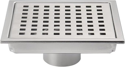6 Inch Square Shower Floor Drain, Grille with Removable Cover, SUS304 Stainless Steel Brushed Nickel