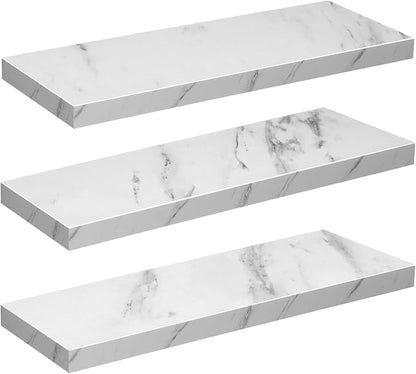 Pinkunn 3 Pcs Faux Marble Floating Shelves Modern Wooden Floating Shelf Wall Mount Organizer Decor for Home Bathroom Kitchen Storage and Display