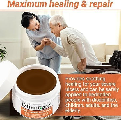 iShanCare® Diabetic Wound Ulcer Cream - First Aid Healing Ointment, Natural Protective Ointment for Leg & Foot Ulcers, Venous Ulcers, Bed Sores, Pressure Sores and Septic Wounds