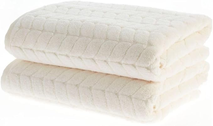 BAGNO MILANO Turkish Cotton Ultra-Soft Plush Absorbent Quick Dry Bathroom Towel Set, Made in Turkey (Cream, 2 pcs Bath Towel Set)