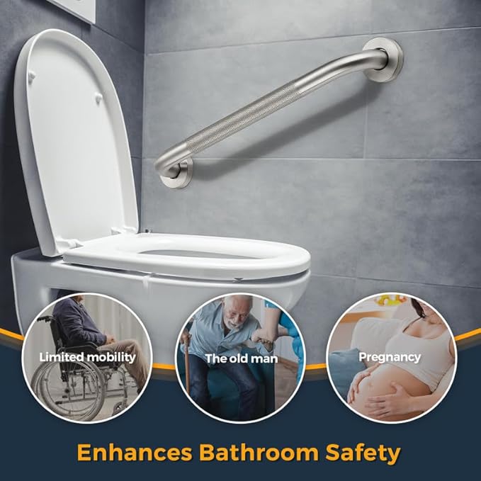 Grab Bars for Shower, 2 Pack 20-Inch Anti Slip Shower Handles for Elderly, Stainless Steel Handicap Grab Bars for Bathroom, Toilet (Brushed Nickel, 1" Diameter)