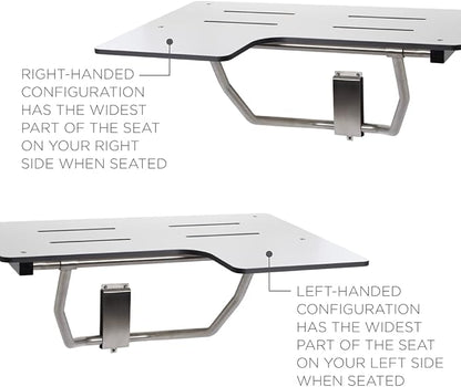 Seachrome 26" x 22.5" Lift-Assist ADA L-Shaped Reversible Bathroom Shower Bath Transfer Seat, Folding Wall-Mounted White Phenolic Seat