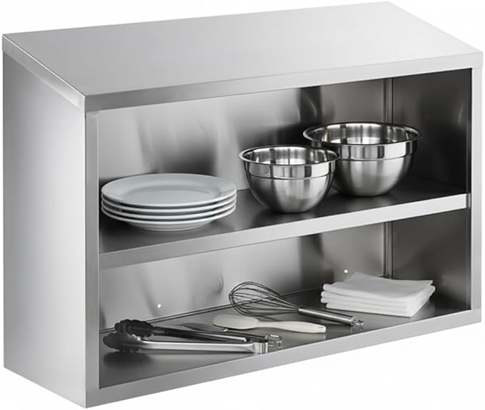 48" Stainless Steel Open Wall Cabinet, Type 304, 18 Gauge, Wall Mounted, 48x15x32 Inches