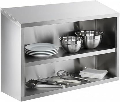 48" Stainless Steel Open Wall Cabinet, Type 304, 18 Gauge, Wall Mounted, 48x15x32 Inches