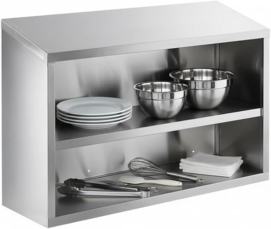 48" Stainless Steel Open Wall Cabinet, Type 304, 18 Gauge, Wall Mounted, 48x15x32 Inches