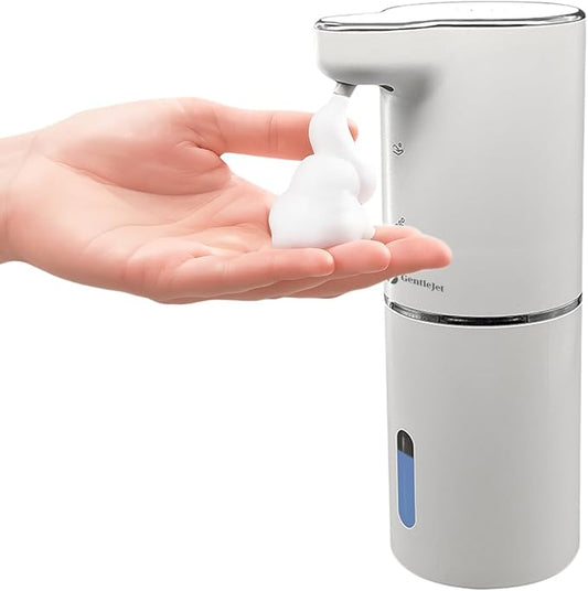 JetFoam Automatic Foam Soap Dispenser - Touchless Electric Soap Dispenser, USB-C Rechargeable, Adjustable Foam Levels, 10 oz Countertop Hands-Free Soap Pump for Bathroom & Kitchen (White)
