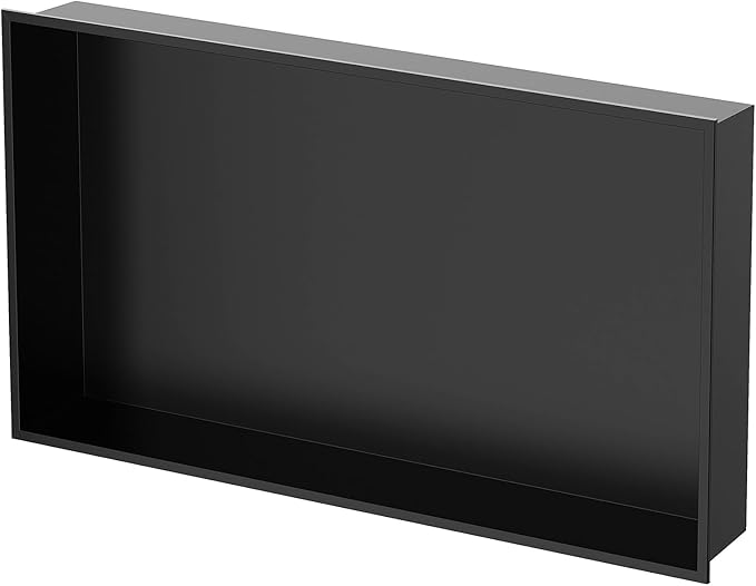 Homevacious Shower Niche 28" X 16" Stainless Steel No Tile Needed Matte Black Bathroom Shelf Rimless Recessed Wall Niche for Bathroom Storage