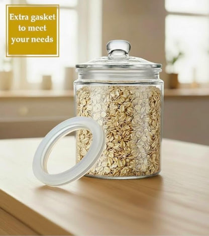 1/2 Gallon Glass Jar Airtight With Lid - Extra Gasket - Glass Canisters With Lids, Wide Mouth, 64 oz Glass Cookie jar, Candy Jar, Dog Treats, Sugar, Food, Kitchen Storage and Laundry Room