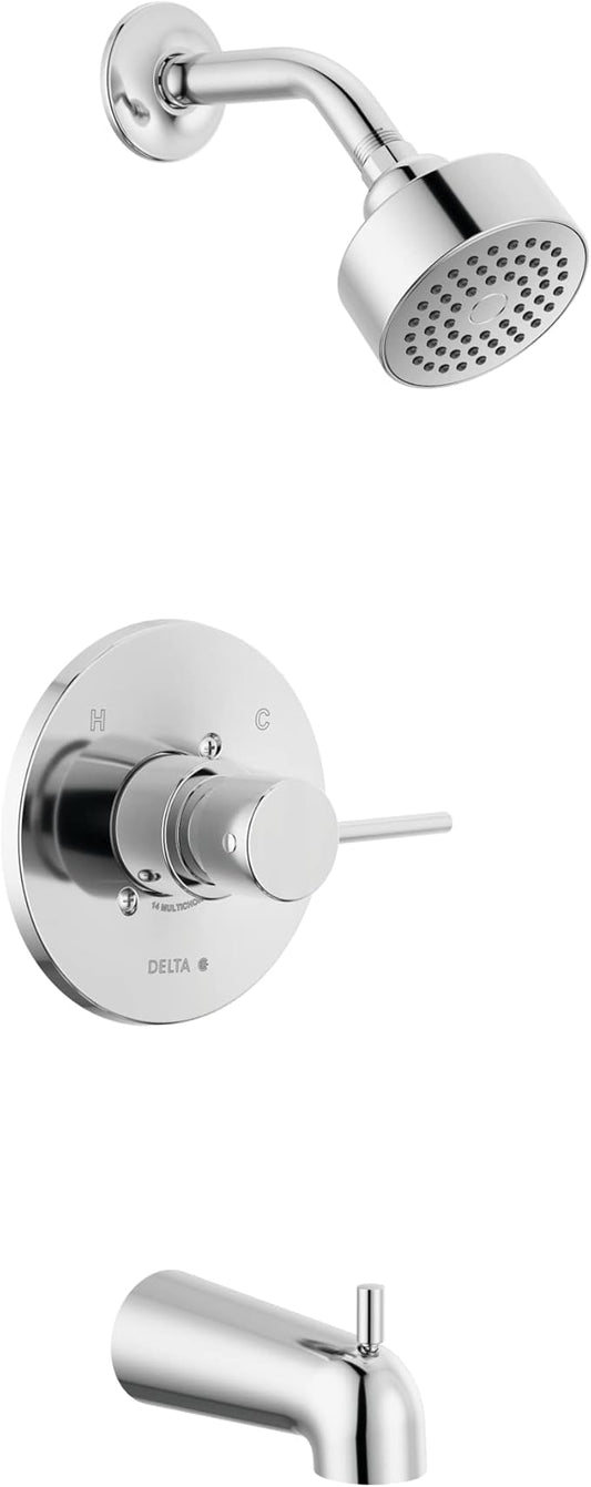 Delta Faucet Modern Single-Handle Chrome Tub and Shower Trim Kit, Shower Faucet with Single-Spray Touch-Clean Shower Head, Chrome T14459-PP (Valve Not Included)