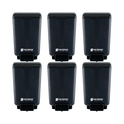 San Jamar Classic Soap Dispenser for Public Restrooms, Manual, Wall Mounted, Refillable, Plastic, 46 Ounce Capacity, Black Pearl (Pack of 6)