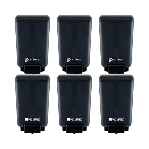 San Jamar Classic Soap Dispenser for Public Restrooms, Manual, Wall Mounted, Refillable, Plastic, 46 Ounce Capacity, Black Pearl (Pack of 6)