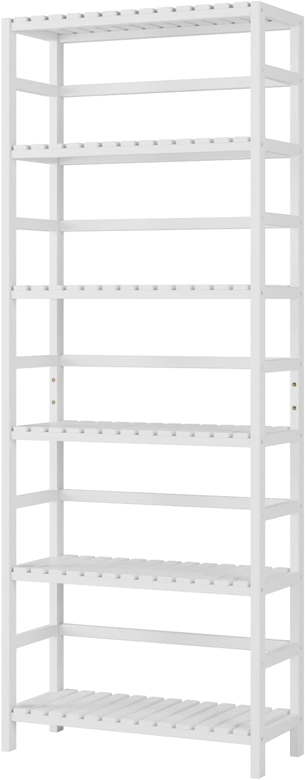 Bamjoy Bamboo Shelf, 6 Tier Bookcase Storage Shelves, Tall Book Rack Shelving Unit, Multipurpose Storage Display Shelf Adjustable Storage Rack for Bathroom Home Office Living Room Kitchen, White
