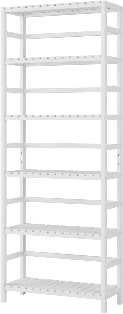 Bamjoy Bamboo Shelf, 6 Tier Bookcase Storage Shelves, Tall Book Rack Shelving Unit, Multipurpose Storage Display Shelf Adjustable Storage Rack for Bathroom Home Office Living Room Kitchen, White