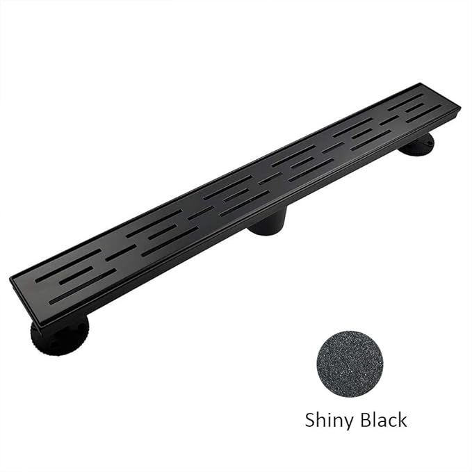 Neodrain 28 Inch Rectangular Linear Shower Drain with Brick Pattern Grate, 304 Stainless Steel Bathroom Floor Drain,Shower Floor Drain Includes Adjustable Leveling Feet, Hair Strainer,Black