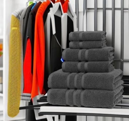 Veteran Textile LLC - 6 Pieces-100% Turkish Cotton - Luxury Towel Set for Bathroom & Kitchen, 2 Bath Towels, 2 Hand Towels & 2 WashCloths (Valued $79.99) (Graphite)