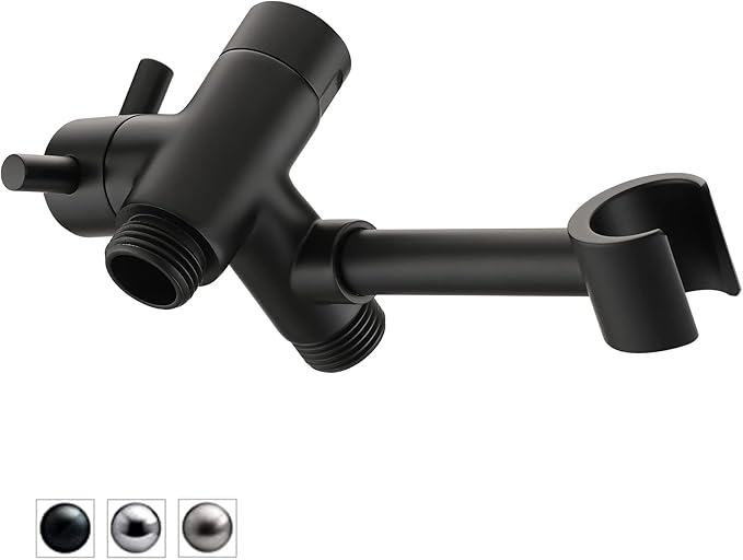 PDPBath Solid Brass Shower Arm 3 Way Shower Diverter Valve for Hand Held Showerhead and Fixed Spray Head, G1/2 Universal Connection - Matte Black