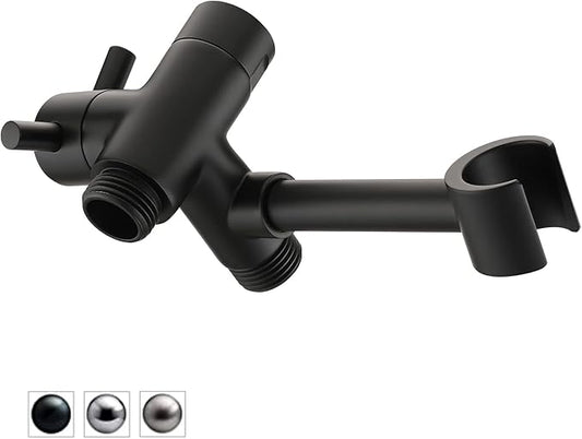 PDPBath Solid Brass Shower Arm 3 Way Shower Diverter Valve for Hand Held Showerhead and Fixed Spray Head, G1/2 Universal Connection - Matte Black