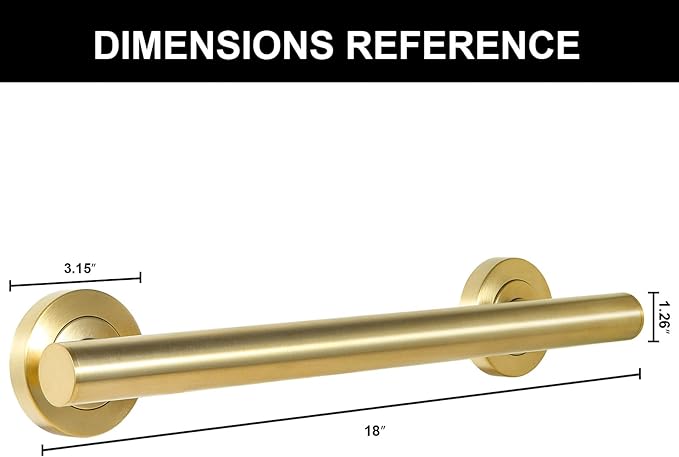 Lava Odoro Shower Grab Bar, Modern Stainless Steel Handicap Grab Bar for Bathtubs and Showers, Shower Safety Bar for Seniors Disabled, ADA-Compliant (Brushed Gold, 18 Inch)