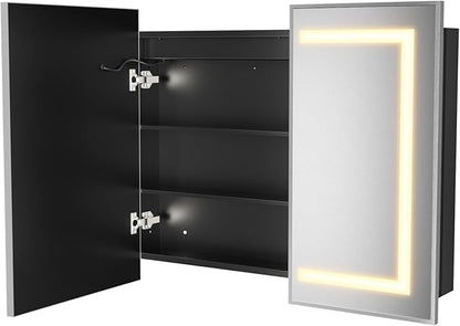 APRILSOUL 40X32 Inch Silver Bathroom Medicine Cabinet with Mirror, Recessed or Surface Lighted Medicine Cabinet with 3 Colors Temperature, Dimmable Light