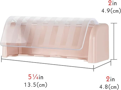 5 Slots Wall Mount Toothbrush Holder with Cover, Self Adhesive Toothbrush Storage Organizer for Shower, Toothbrush Hanger for Bathroom, Medicine Cabinet, Dorm (Pink)