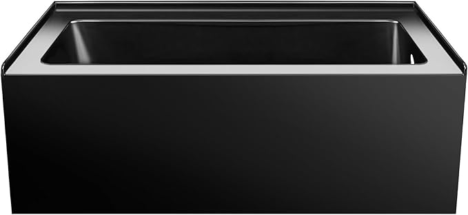 Fine Fixtures Acrylic, Fiberglass Alcove Soaking Bathtub with Integral Apron Front - Drain Included (48" x 32", Right Hand, Black)