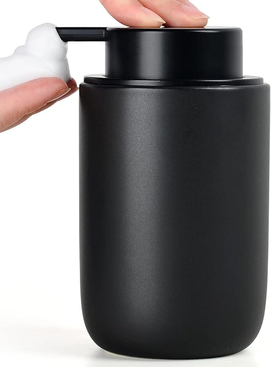 BosilunLife Black Foam Soap Dispenser - Ceramic Foaming Hand Wash Dispenser for Bathroom Modern Farmhouse Small Soap Dispenser Lotion Hand Pump Dispenser for Kitchen Sink