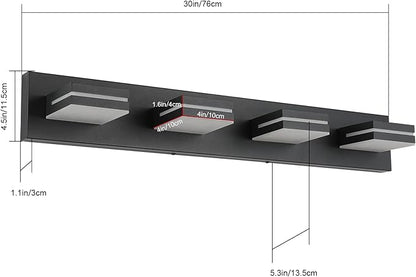 SineRise LED Modern Bathroom Vanity Light Fixtures (4-Light, 30-Inch, Dimmable), Matte Black Modern Acrylic Bathroom Wall Lighting Fixtures Over Mirror (Cool White 6000K)