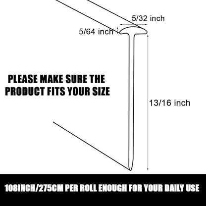 Shower Bottom Waterproof Door Rubber Sweep Trim Black Seal for Home Bathroom, 108 x 13/16 x 5/32 Inch Tee Insert Shape