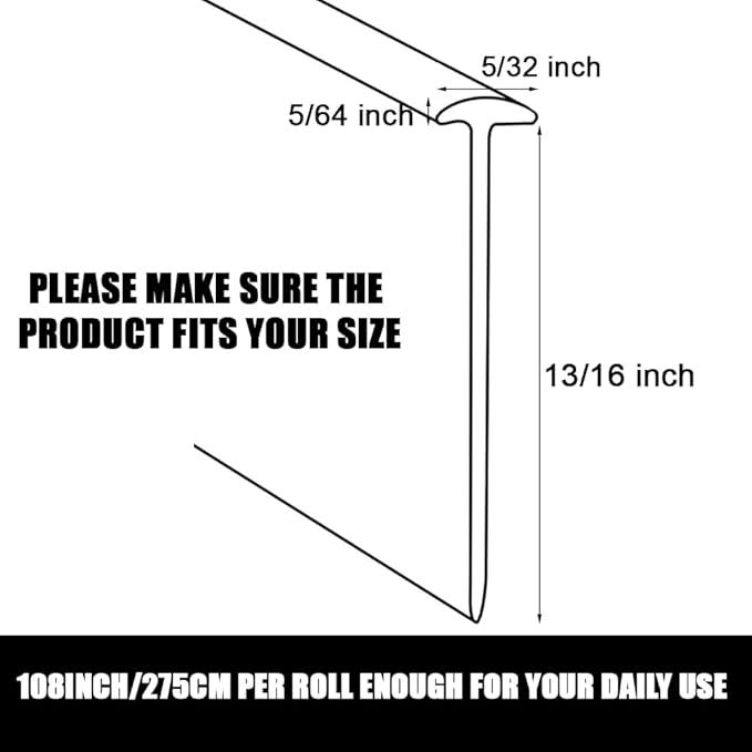 Shower Bottom Waterproof Door Rubber Sweep Trim Black Seal for Home Bathroom, 108 x 13/16 x 5/32 Inch Tee Insert Shape (Grey)