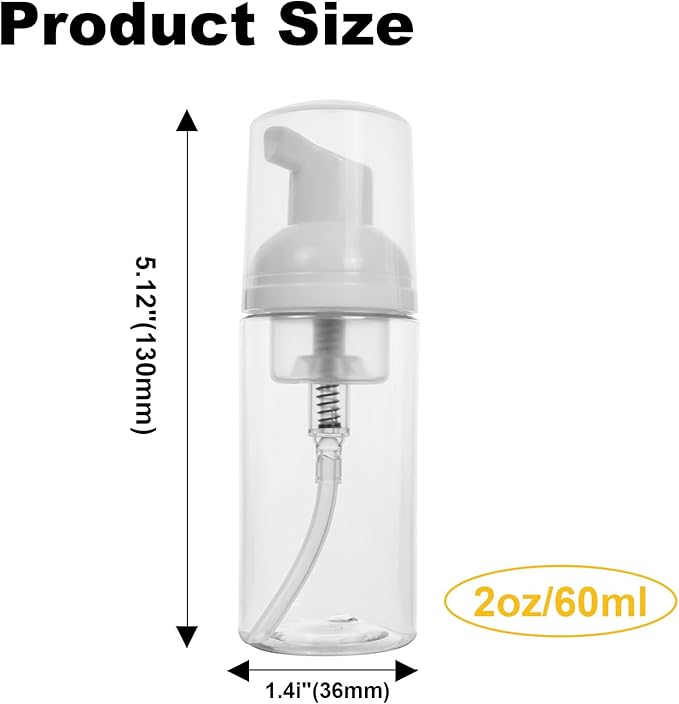 2oz Travel-Sized Foaming Pump Bottles, 4PCS Empty Foam Pump Bottle, Refillable Travel Size Mousse Bottle, Hand Soap Shampoo Lash Shampoo Foaming Soap Dispenser, BPA Free(Clear)