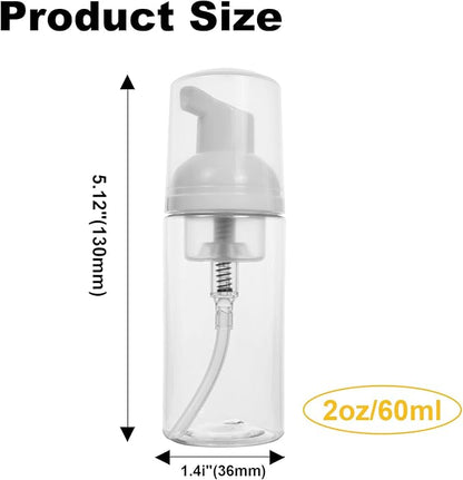 2oz Travel-Sized Foaming Pump Bottles, 4PCS Empty Foam Pump Bottle, Refillable Travel Size Mousse Bottle, Hand Soap Shampoo Lash Shampoo Foaming Soap Dispenser, BPA Free(Clear)