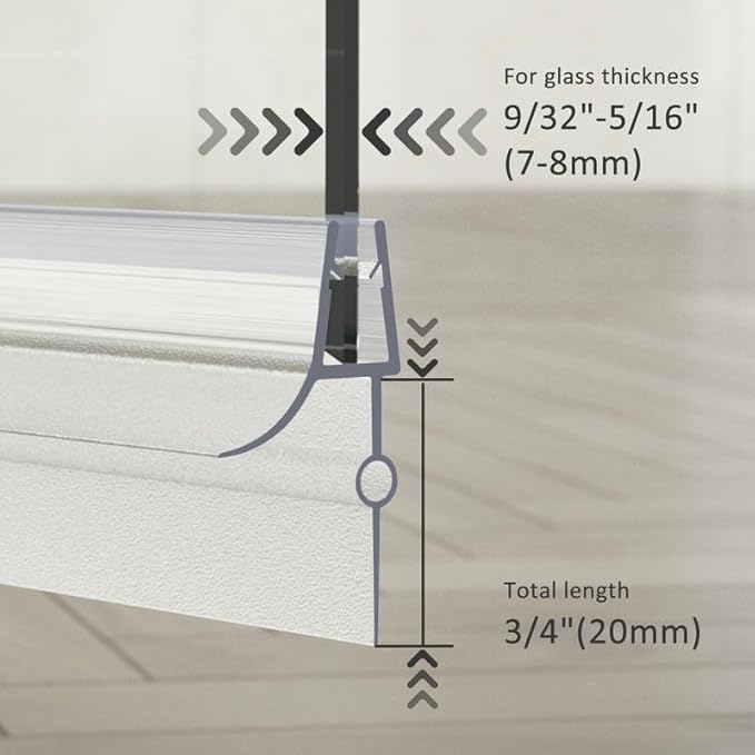 Frameless Shower Door Bottom Seal, 2 Pcs Shower Door Seal Strip for 5/16 Inch Glass Shower Door Sweep, Stop Shower Leaks and Create a Water Barrier 31.5" Long Sweep